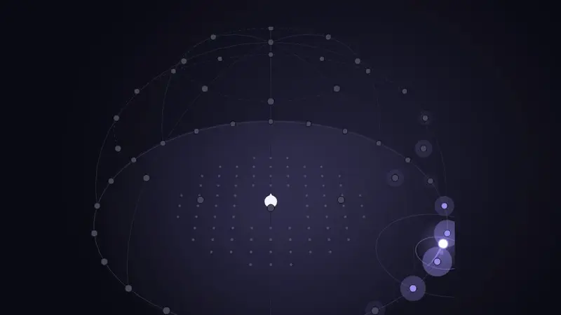 The 49-loudspeaker dome on the SPATIA site: rings of dots on a dark violet ground, with the sound lighting up on the right edge.