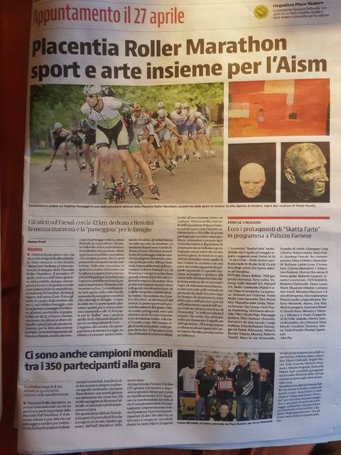 Libertà, 14 aprile 2019: «Placentia Roller Marathon, sport e arte insieme per l’Aism», con l’elenco degli artisti di Skatta l’arte