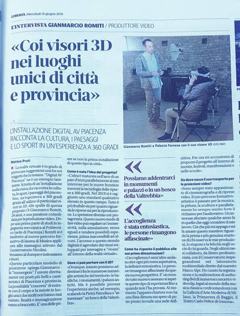 Libertà, 19 giugno 2019: l’intervista «Coi visori 3D nei luoghi unici di città e provincia»