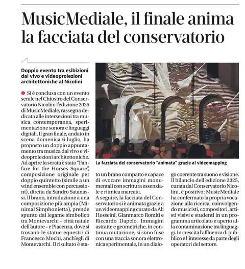 Libertà, luglio 2025: «MusicMediale, il finale anima la facciata del conservatorio»